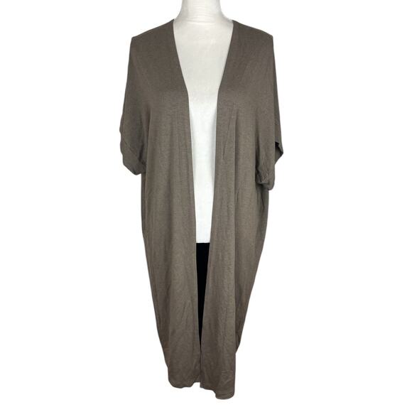Bryn Walker Brown Long Duster Cardigan Open Front Sweater Short Sleeve Size XS - Picture 1 of 7
